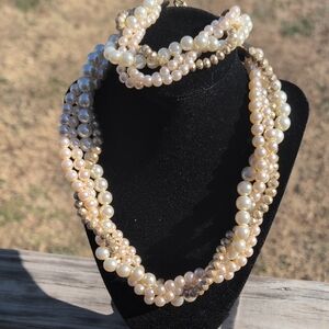 Elegant Faux Pearl and Gold Beaded Necklace Set